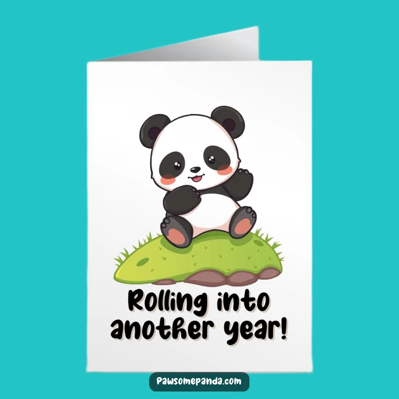 Free Printable Birthday Card: Funny Rolling Panda, Hilarious Downloadable Greeting for Kids
