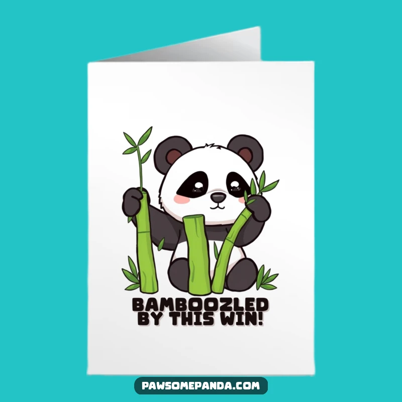 Free Printable Congrats Card: Mischievous Panda Behind Bamboo - Playful Download