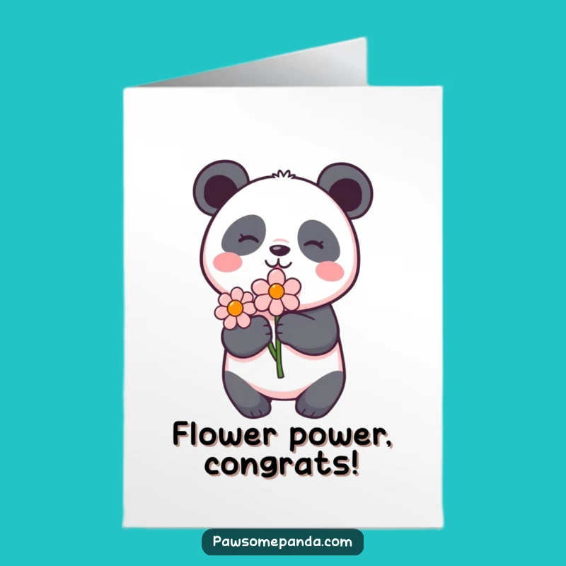Free Printable Congrats Card: Panda & Flower - Funny Downloadable Gift