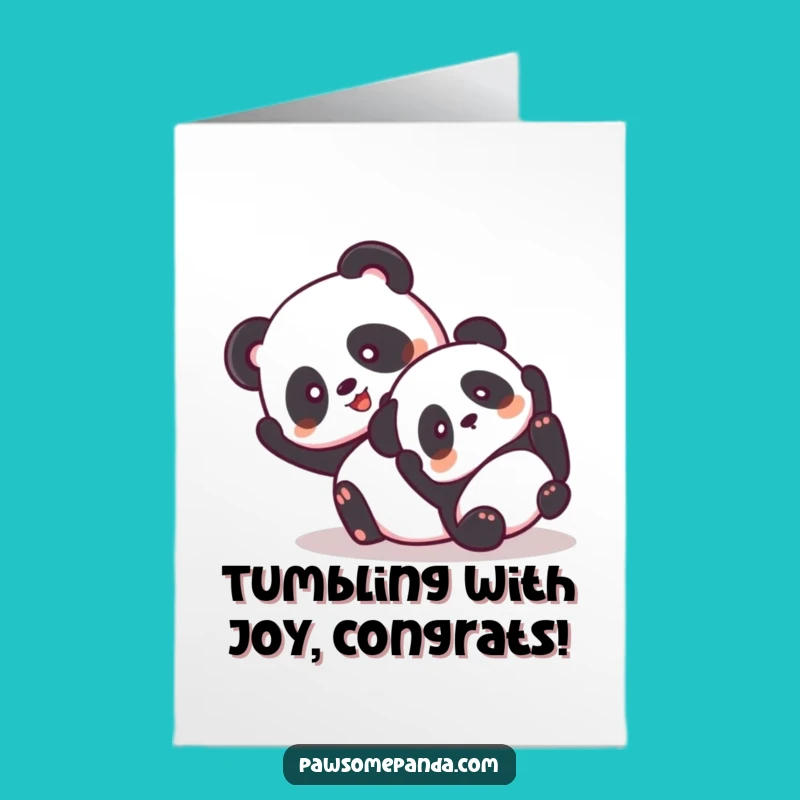 Free Printable Congrats Card: Giddy Pandas Tumble - Exuberant Celebration Download