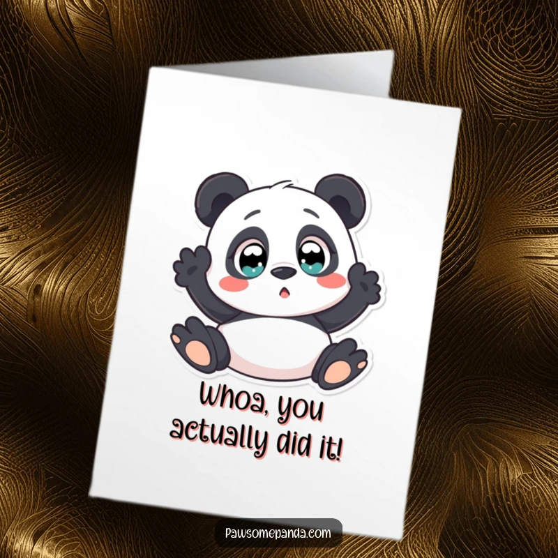 Funny Free Printable Congratulations Card: A panda with huge, surprised eyes reacting to your wonderful news.