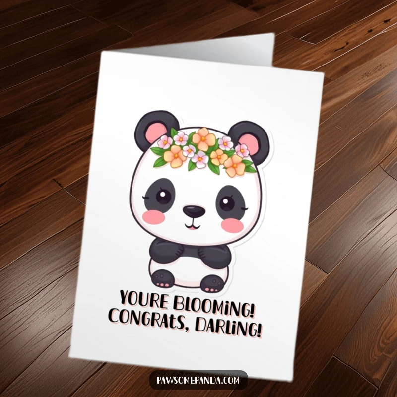 Funny Free Printable Congratulations Card: A panda wearing a tiny flower crown, embodying joy and celebration.