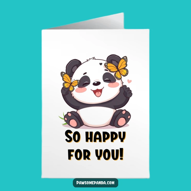 Free Printable Congratulations Card: Panda's Butterfly Tickle - Downloadable Delight