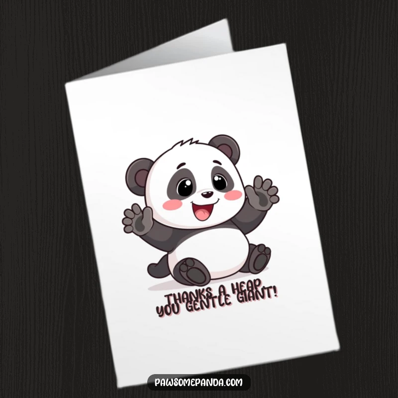 Funny Free Printable Thank You Card: A panda with a huge smile waves hello, offering sincere gratitude with warmth.