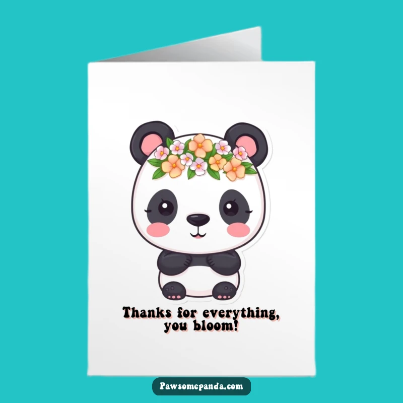 Free Printable Panda Flower Crown Thank You Card - Sweet Downloadable Floral Gratitude