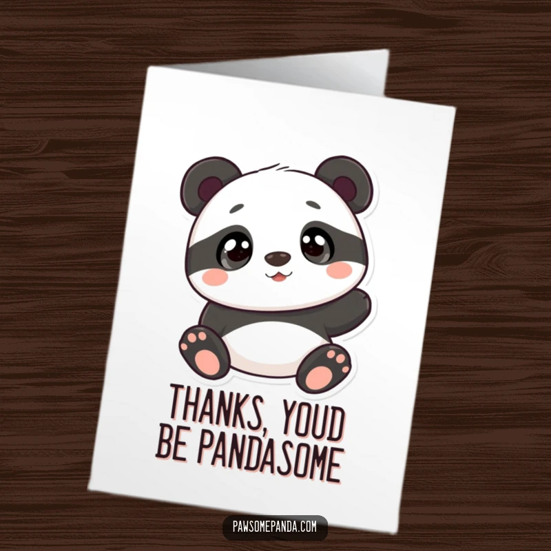 Funny Free Printable Thank You Card: a panda character with curious eyes, looking up gratefully to express thanks.