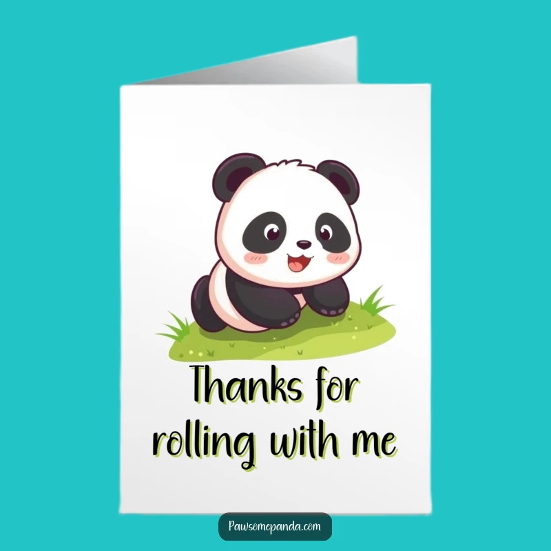Free Printable Thank You Card: Rolling Panda Cub, Express Gratitude Downloadable Gift