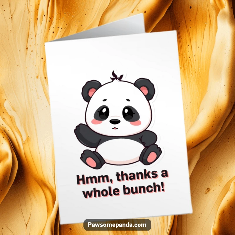 Funny Free Printable Thank You Card with a curious panda character tilting its head, perfect for expressing thanks.