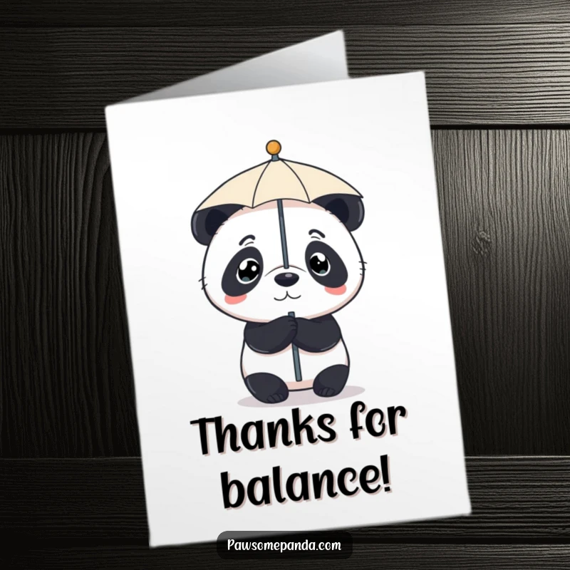 Funny Free Printable Thank You Card: A determined little panda balances a small umbrella on its nose.