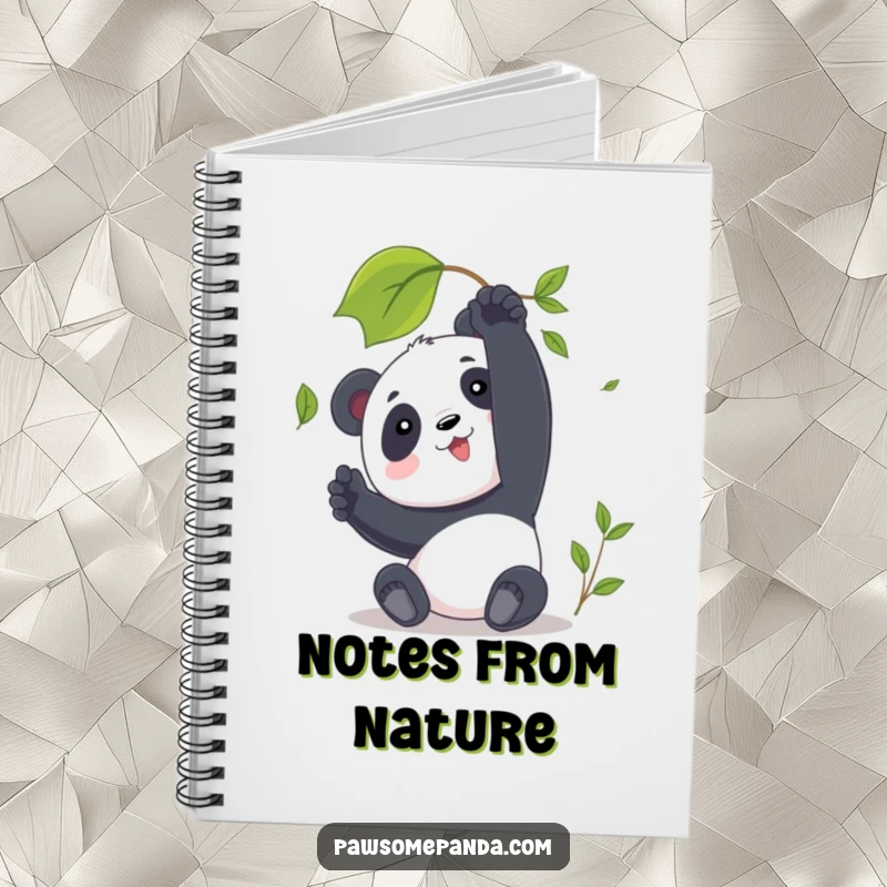 Funny Panda Notebook with a character reaching for a leaf, ideal for thoughtful journaling and gentle amusement.