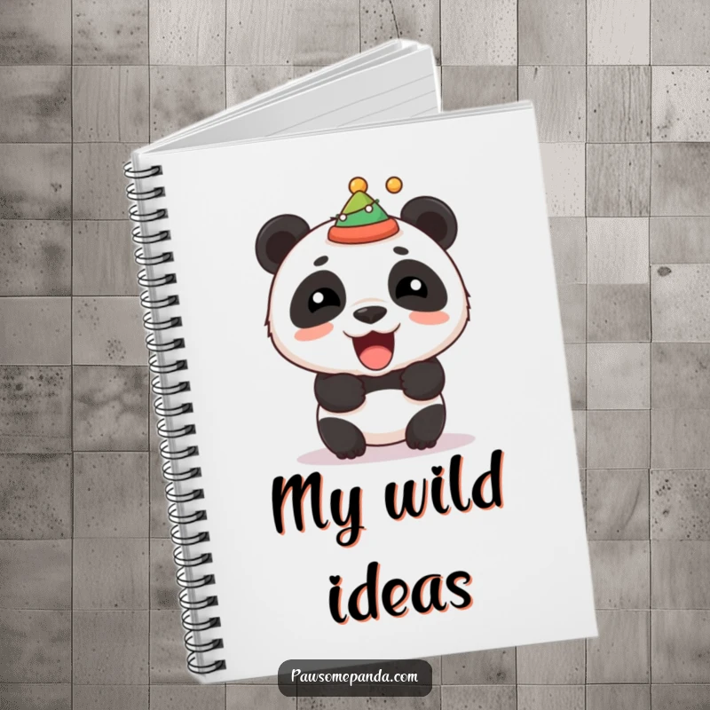 Funny notebook featuring a stocky panda roaring with a festive hat, perfect for jotting down ideas and creative thoughts.