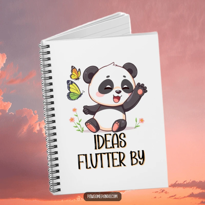 Funny Notebook: A panda playfully swatting at a butterfly, perfect for jotting down ideas with playful humor, a funny gift.