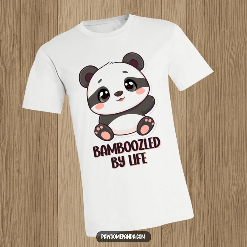 Funny panda t-shirt with a cute panda character gazing upwards with curious, innocent eyes, perfect for animal lovers.