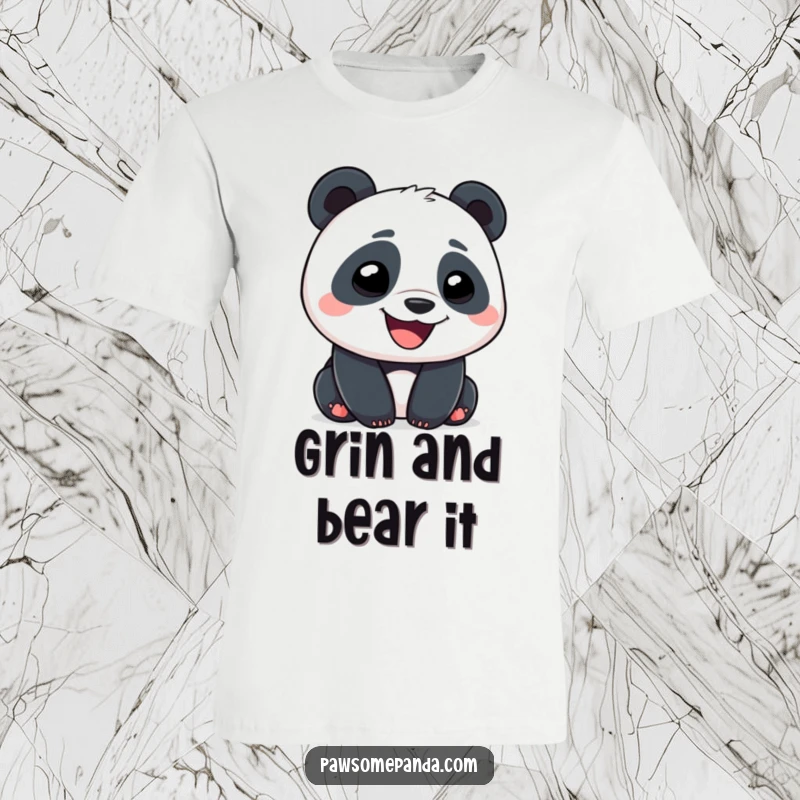 Funny Panda T-Shirt featuring a character with a wide, goofy grin, radiating pure joy and silliness.