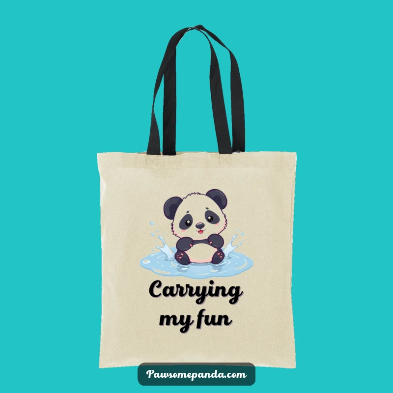 Funny Kawaii Panda Puddle Tote Bag - Cute Playful Panda Bag